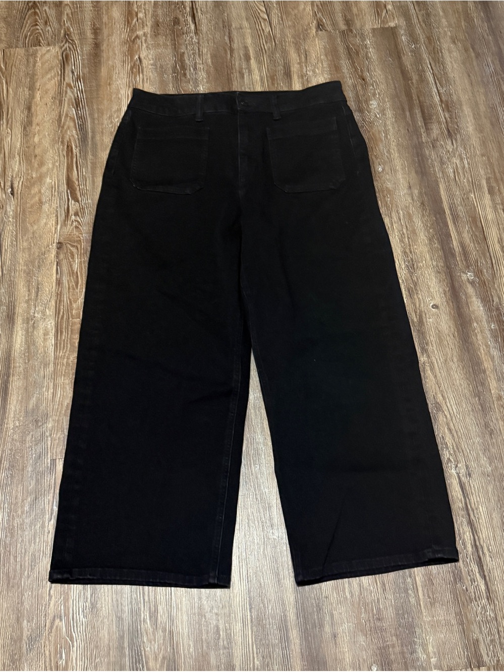 Quince Bella Stretch Patch Pocket Jeans Women's 31 High Rise Cropped Denim in Bl